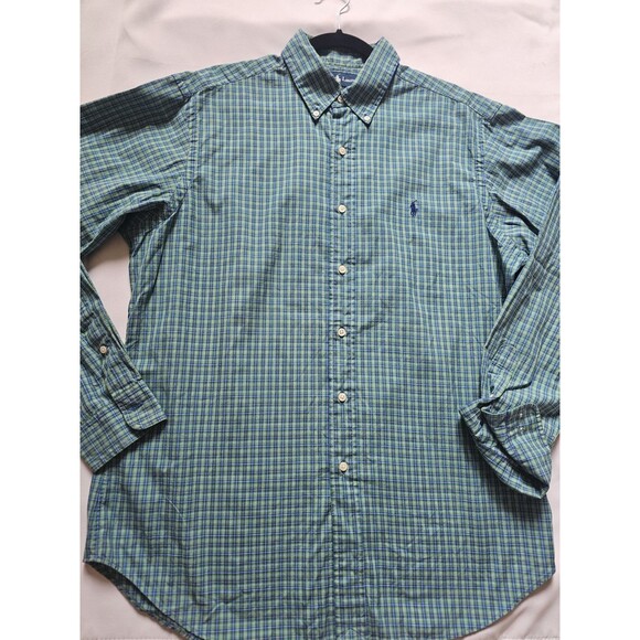 Ralph Lauren Classic Fit Button Up Shirt Mens 16L Green Blue Multi Long Sleeve - Picture 1 of 5